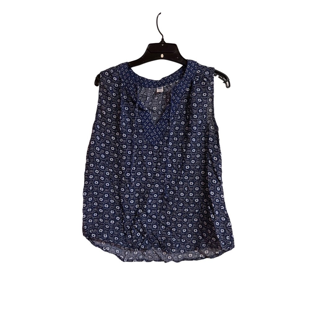 Old Navy Women's Sleeveless Top Size M 100% Rayon Blue & White Floral Pattern Ma